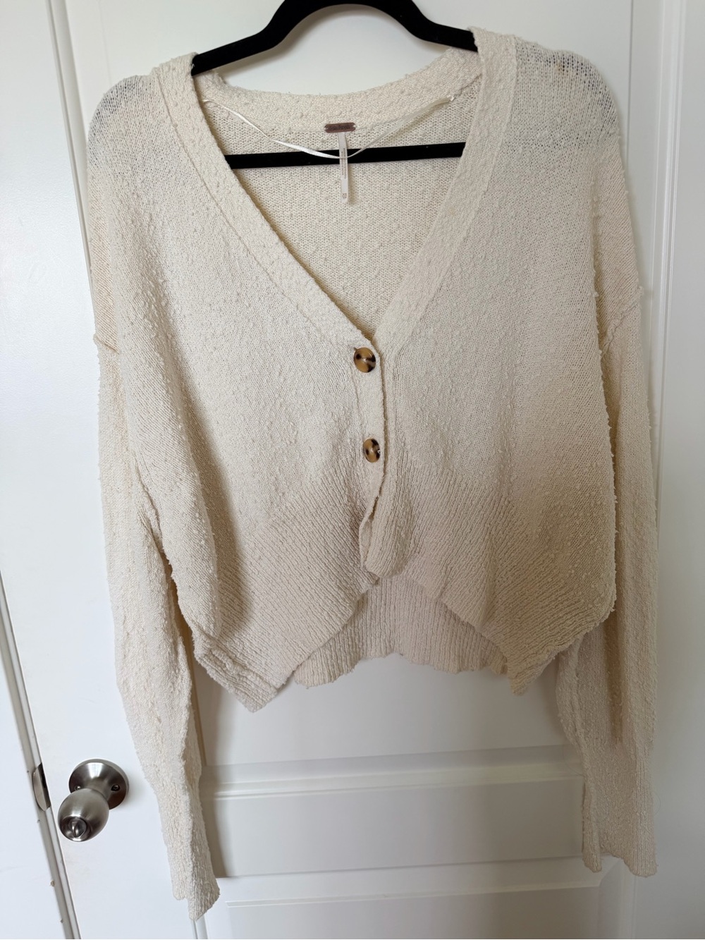 Free People Boucle Cream V-Neck Button Cardigan Sweater